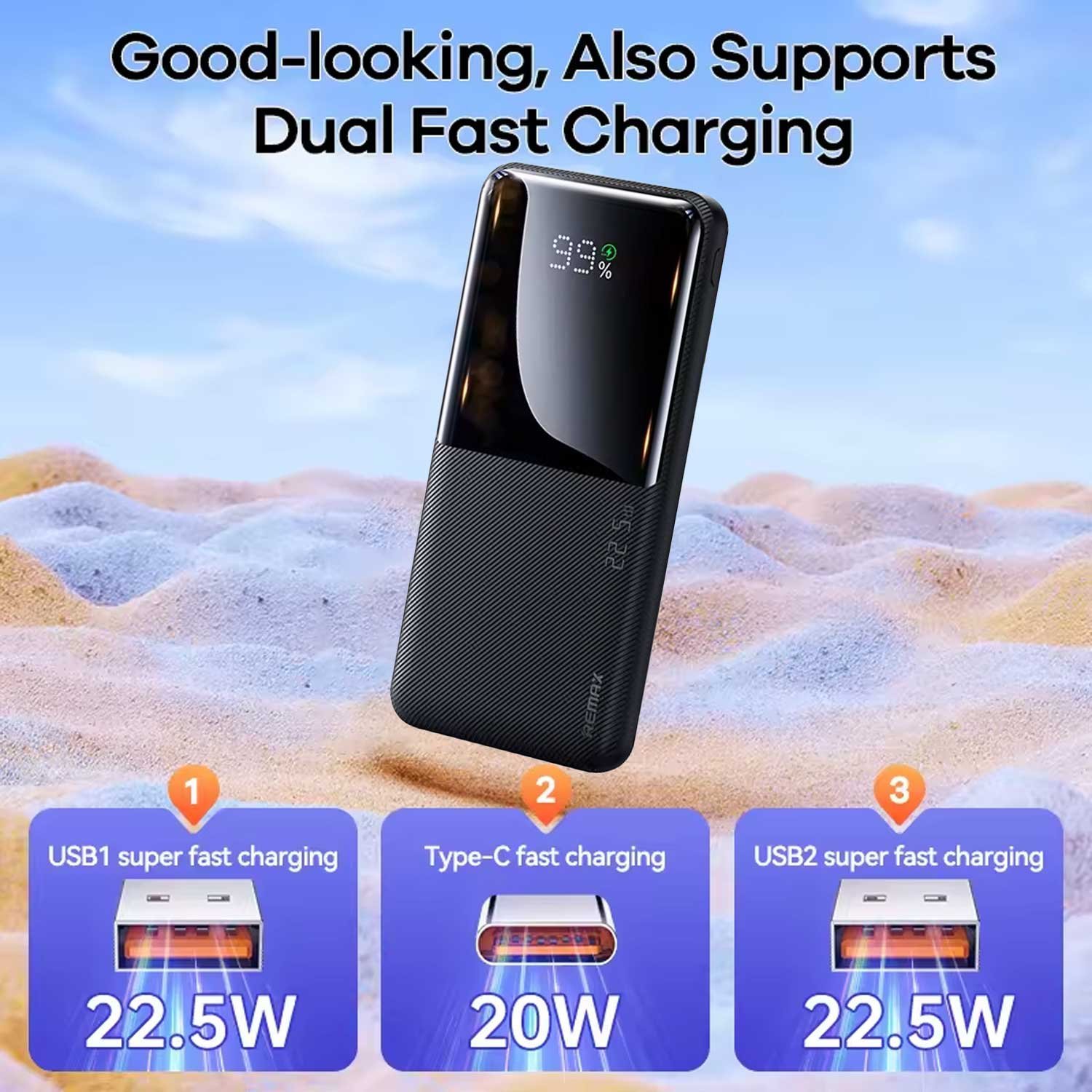 Remax RPP-622 10000mAh 20W PD+22.5W QC Power Bank - Black - Image 3