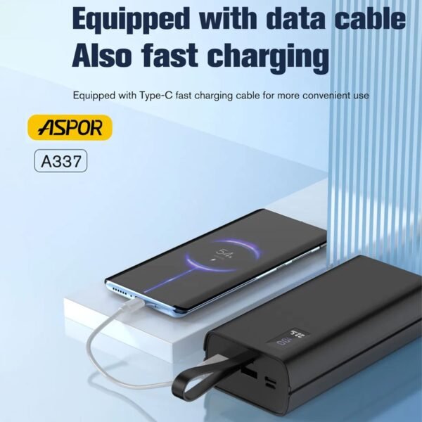 Aspor A337 30000mAh 22.5W PD Fast Charge LCD Power Bank