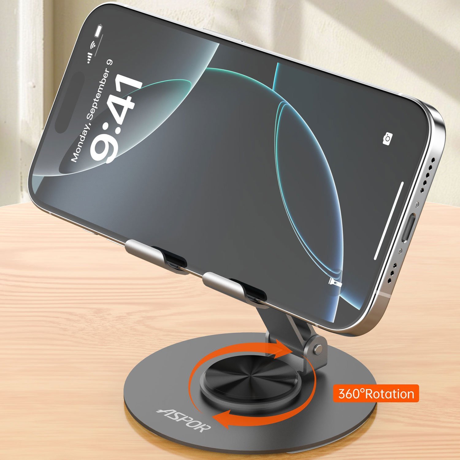 ASPOR A702 Foldable Desktop Stand for Mobile & Tablets - Gray - Image 3