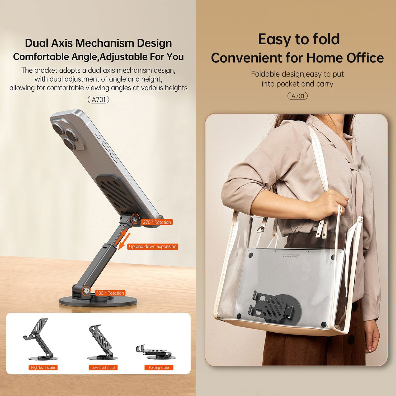 ASPOR A701 360° Foldable Desktop Mobile & Tablet Stand