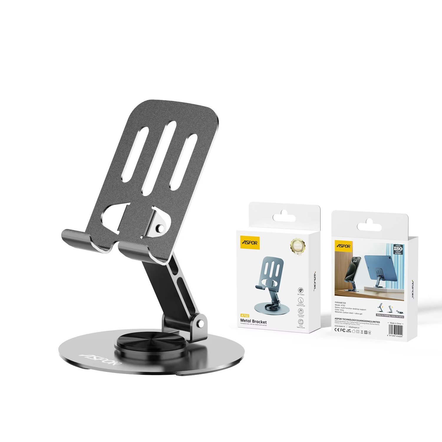 ASPOR A702 Foldable Desktop Stand for Mobile & Tablets - Gray - Image 4