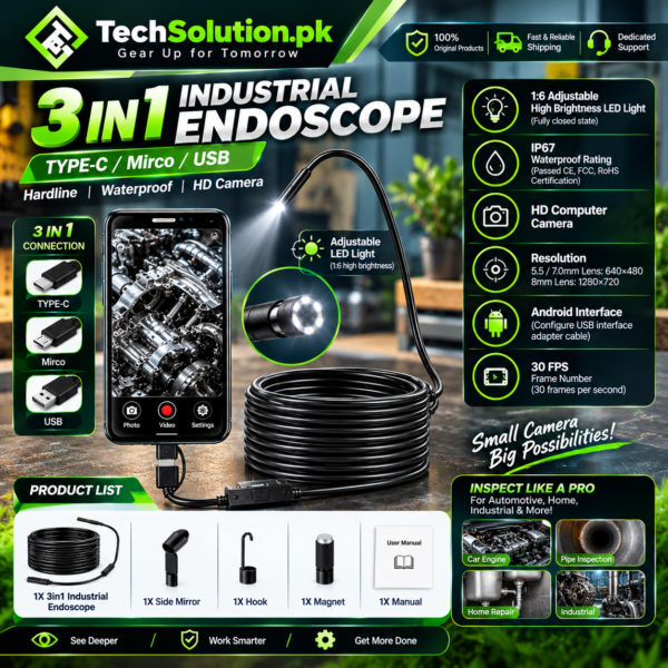 3 In 1 Type C/ Micro Usb/ Pc Endoscope Camera 3.5m